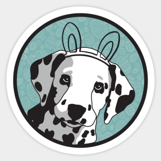 Dalmatian Puppy Head with Bunny Ears in Easter Circle Sticker